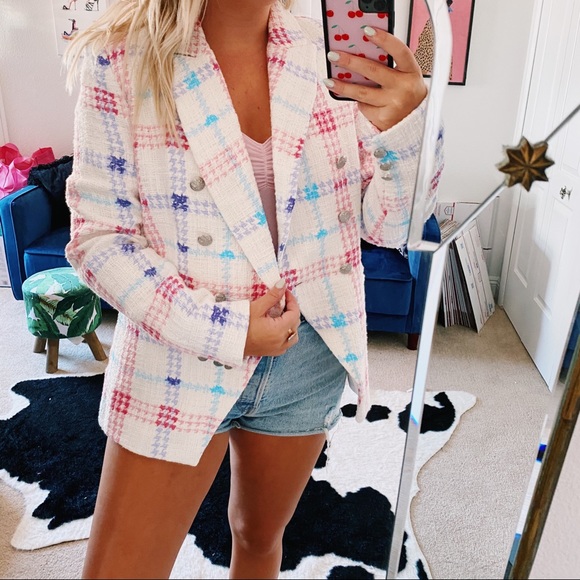 maison d amelie Jackets & Blazers - maiosn d amelie tweed pink white blue blazer